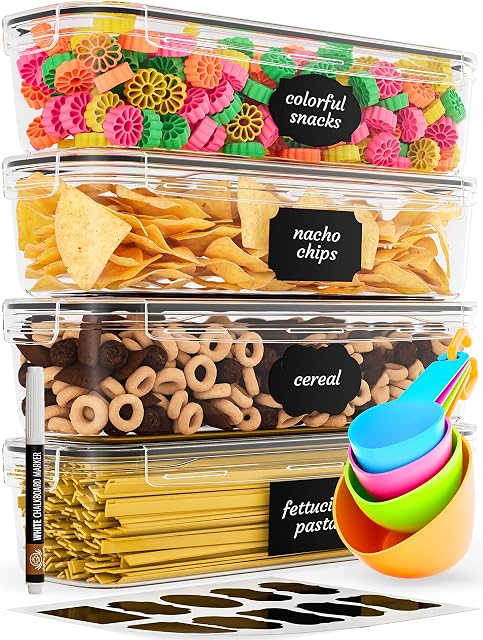 Chef's Path Pasta Storage Container (Set of 4, 2.3L Each) - Airtight Food Storage Containers Ideal for Pasta & Spaghetti - Plastic Horizontal Containers with Lids for Kitchen & Pantry Organisation