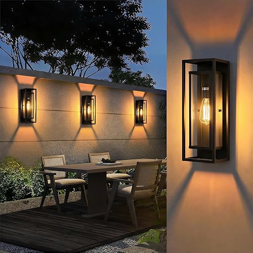 Miniatura 13 de mirrea Aplique de pared clásico para exteriores de 14 pulgadas, 1 luz en negro mate, marco de metal rectangular y pantalla de vidrio transparente