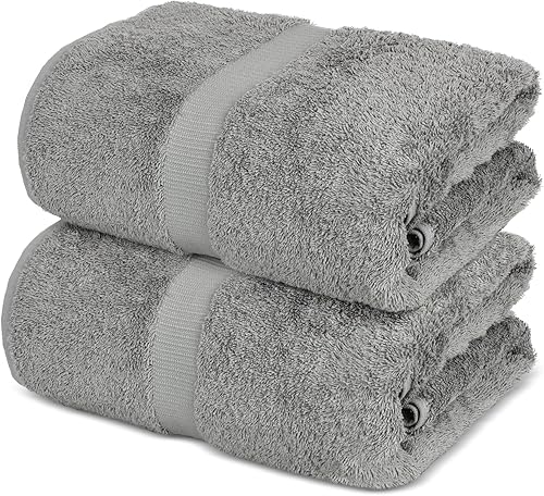 Toallas de algodón turco prémium supersuave y absorbente (toalla de baño de 2 piezas, gris)