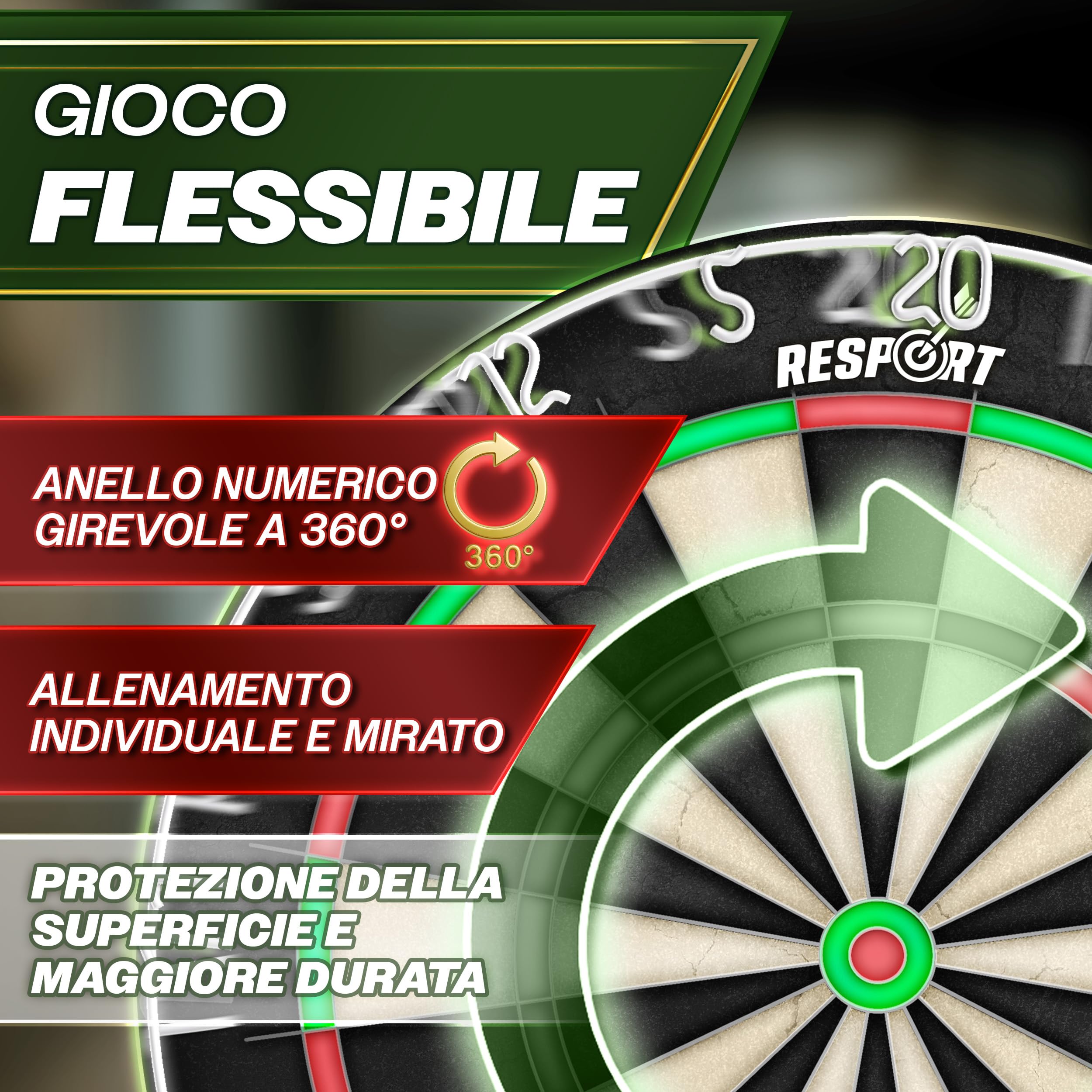 RE:SPORT® Bersaglio per freccette XXL in Sisal, set con 9 freccette professionali + accessori