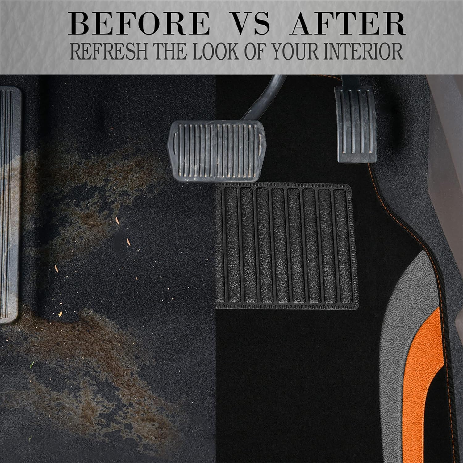 CAR PASS Leather Sporty Car Floor Mats Carpet, Universal Waterproof Automotive Floor Mat Fit for Sedans, Cars, Mid Trucks, Vans, SUV, Set of 4 (Black and Orange) - Image 6