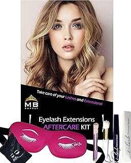 Eyelash Extensions Aftercare Kit With Sealant, Brush, Spoolie and 3D Deep Contour Sleep Mask! Protects Volume Lashes While...