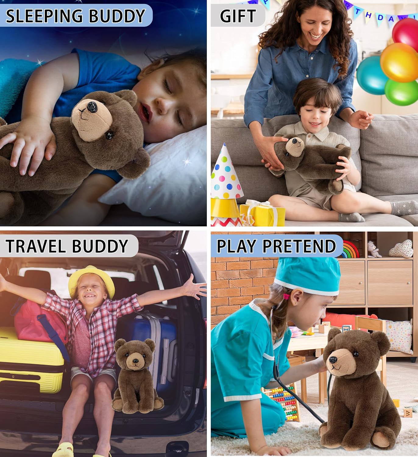 DolliBu Floppy Grizzly Bear Bear Stuffed Animal - Soft Huggable Grizzly Bear, Adorable Playtime Bear Plush Toy, Wild Life Cuddle Gifts, Super Soft Plush Doll Animal Toy for Kids and Adults - 9 Inches