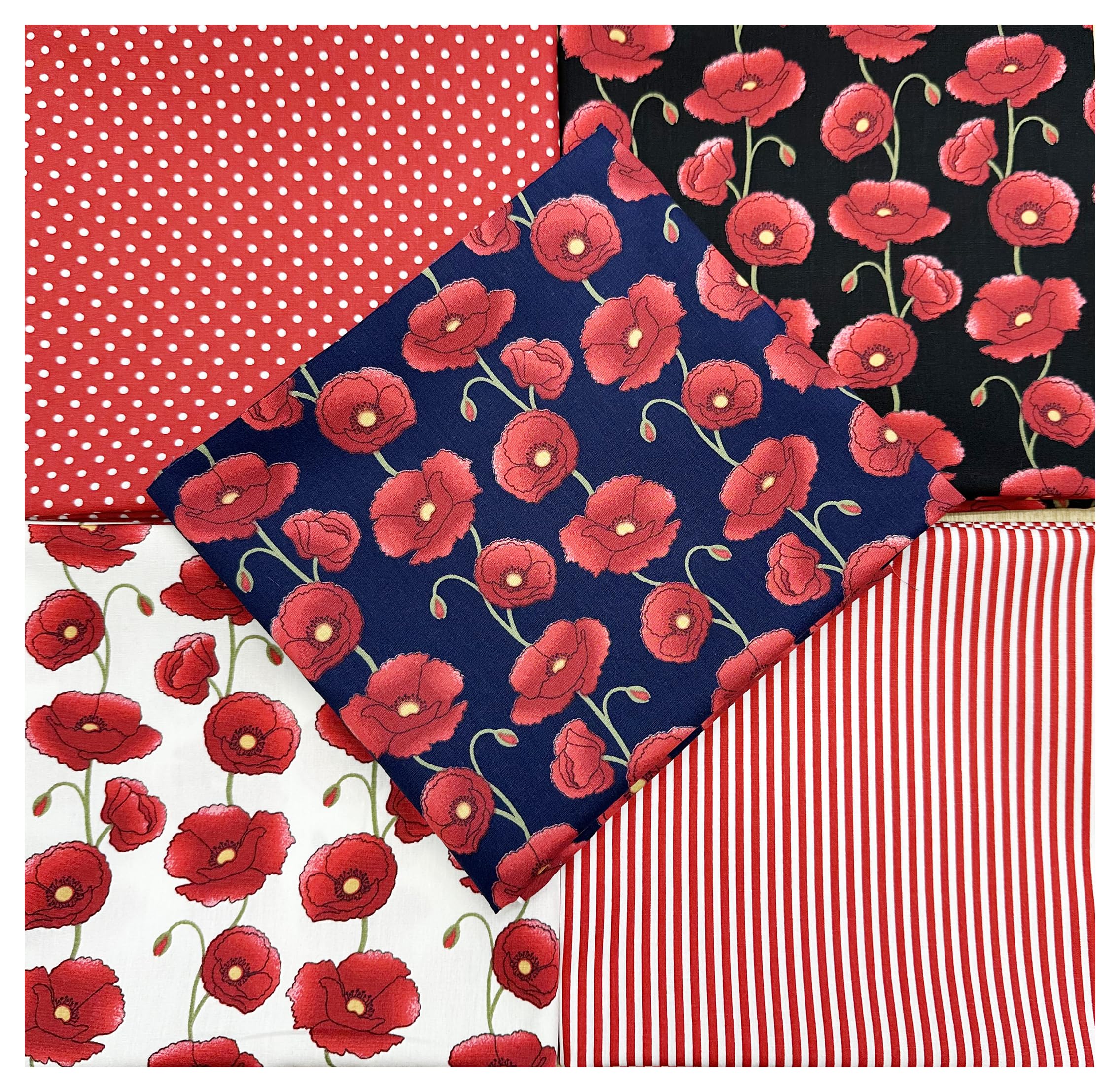 Glamour Secrets Red Fat Quarter Bundle - Poppy Remembrance Day Fabric Mix - Bunting Craft Fabric Material