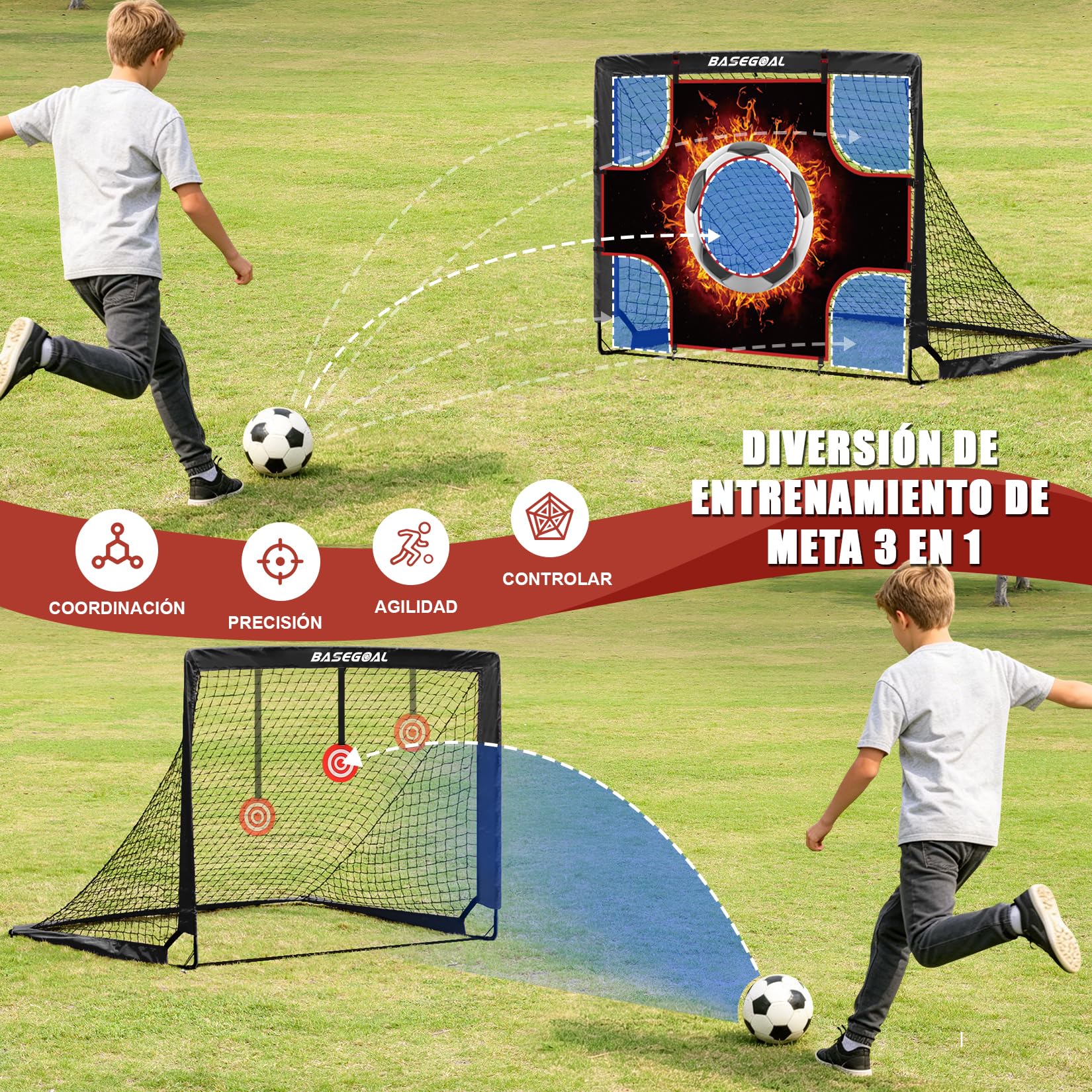 Portería de Fútbol para Niños - 3 en 1 Red de Pop Up Porterías de Fútbol, Porterias de Futbol para Niños con Tela para Diana y Diana Colgante, Escalera, Ideal para Juegos Interiores o Exteriores