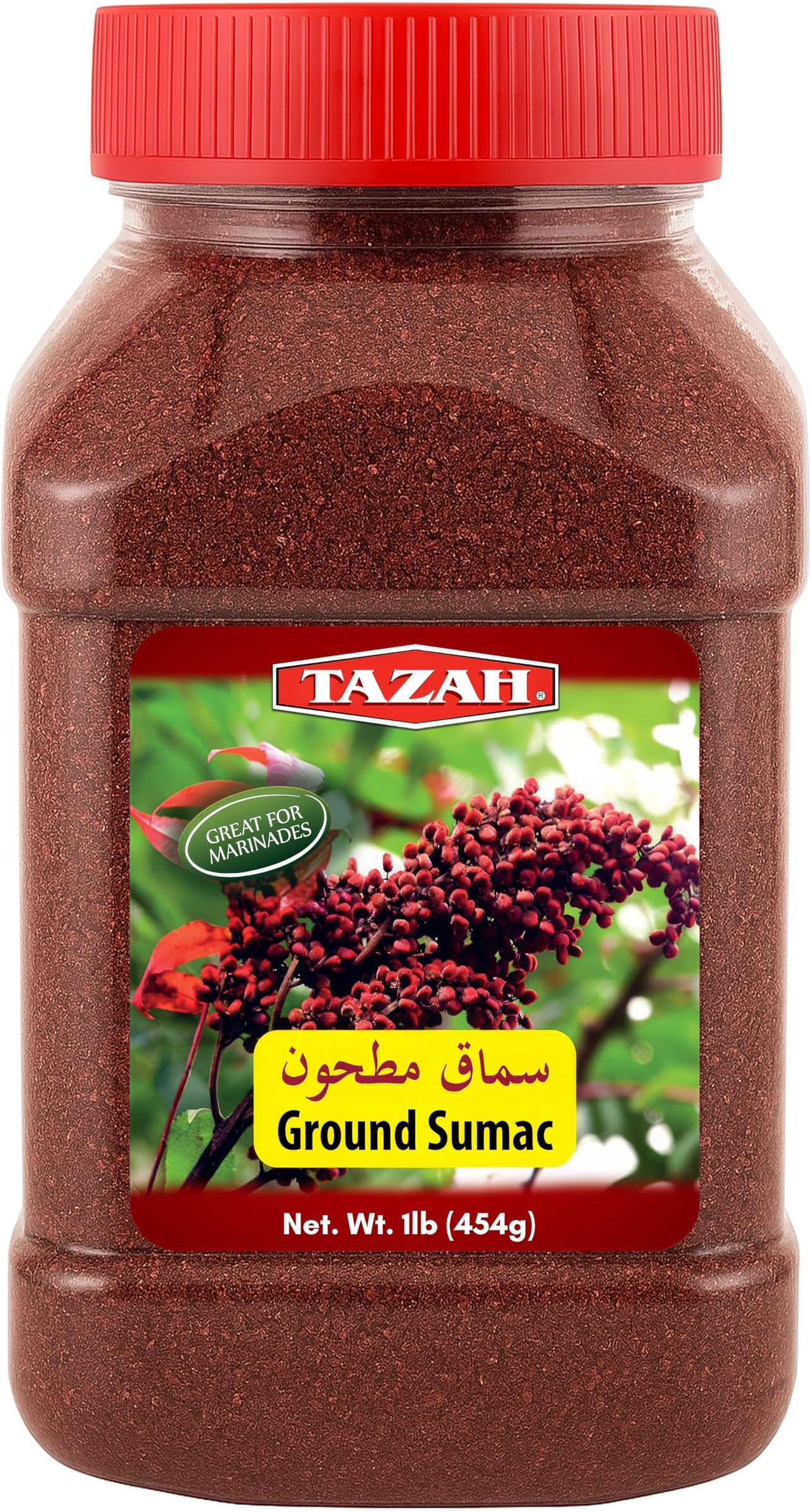 Tazah Sumac Spice - 16oz Ground Sumac Seasoning from Jordan - Essential Ingredient for Mediterranean and Middle-Eastern Cuisine - Perfect for Marinades, Dry Rubs, Kabobs, and Dressings