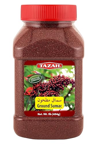 Tazah Sumac Spice - Sazonador de zumaque molido 16 onzas zumaque jordano tarro de 1 libra