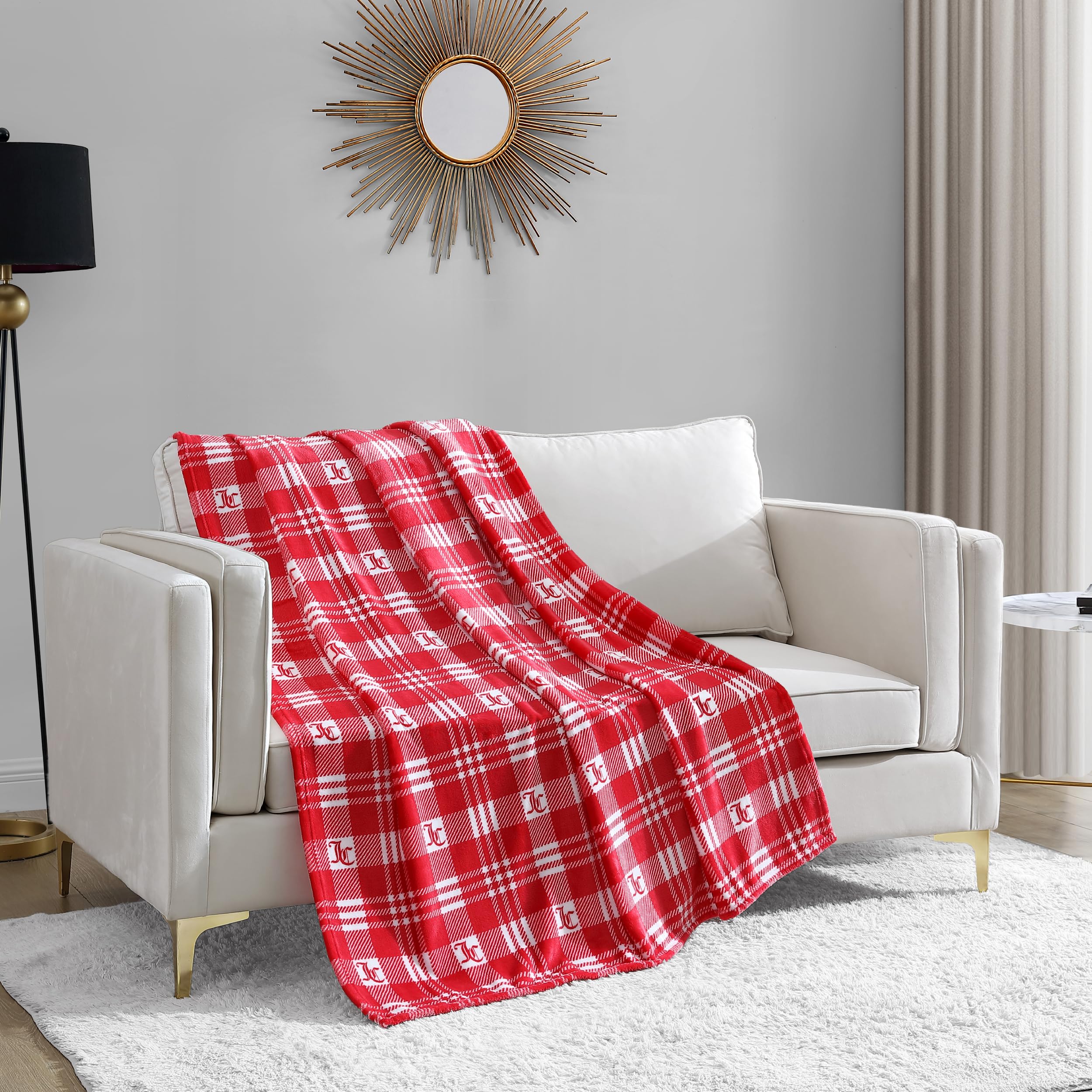 Juicy Couture – Throw Blanket | Juicy Emblem | Plush and Cozy | Decorative Blankets for Sofas, Chairs and Beds| Luxurious and Soft | Chic Home Décor | Measures 50” x 70” | Pink/Black/White: Red Plaid 50"x70"