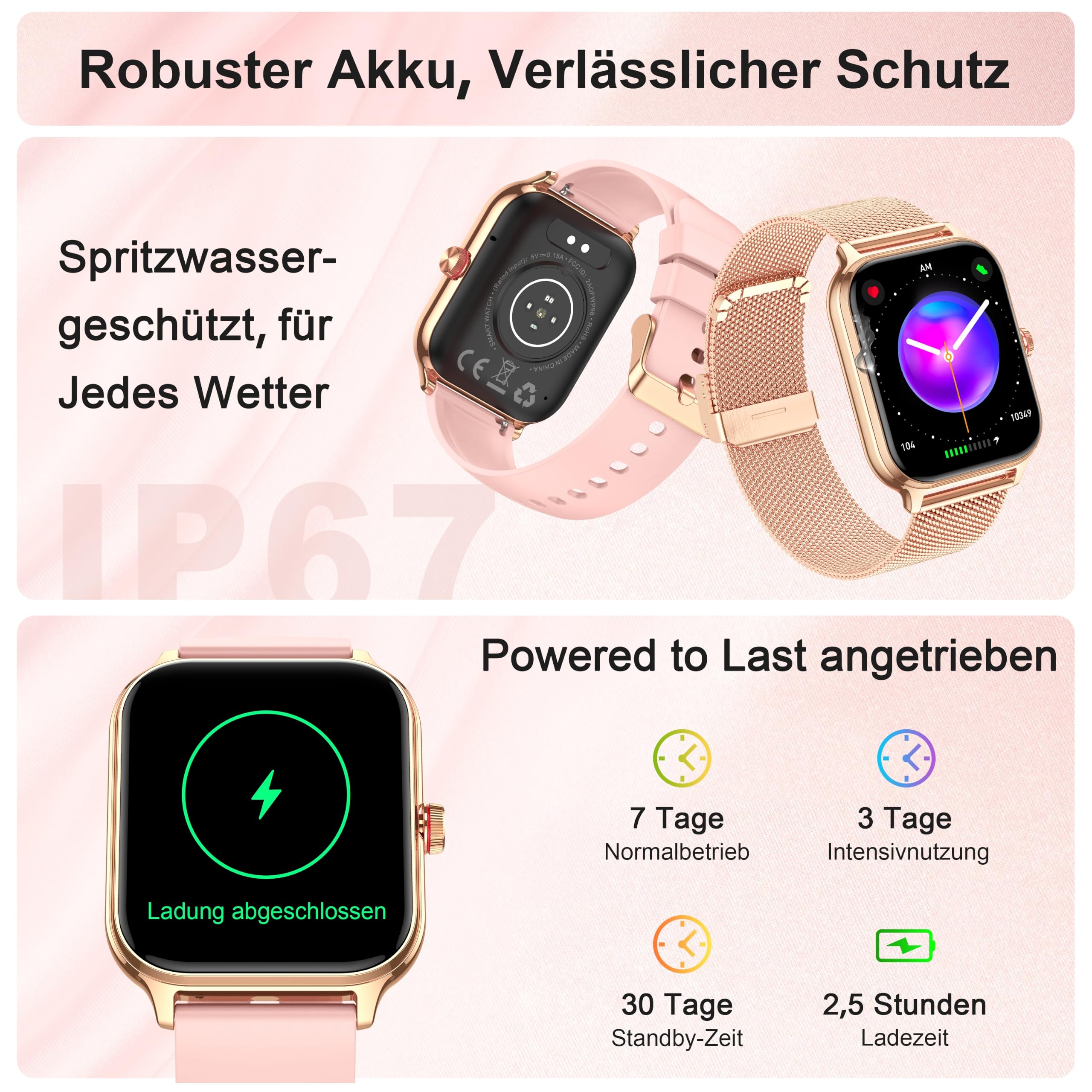 Blutdruck Smartwatch Damen Telefonfunktion für Apple Samsung Huawei Xiaomi