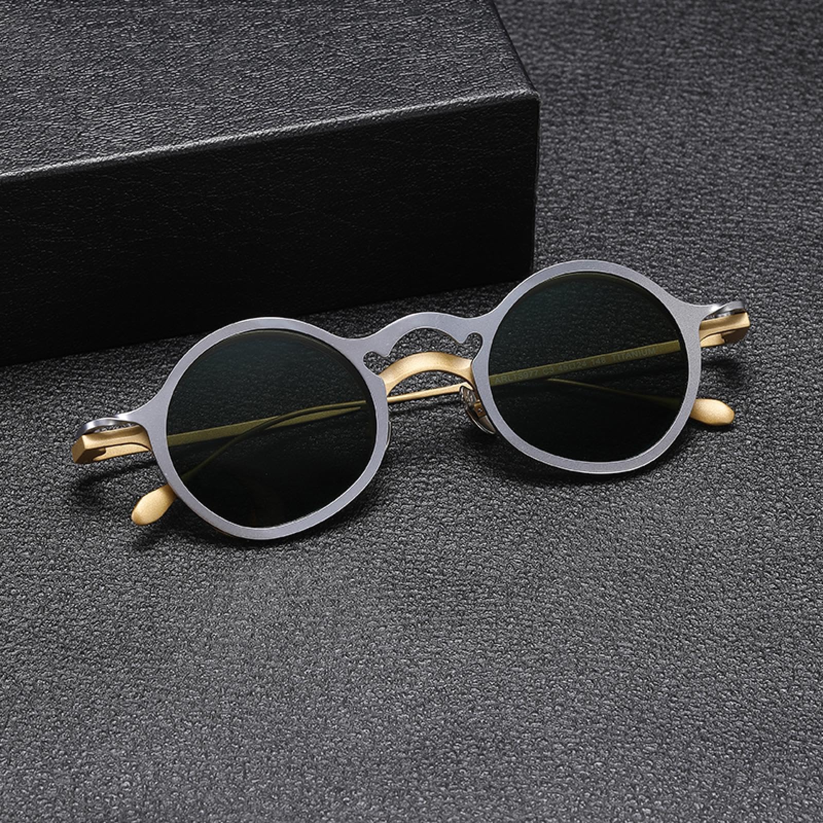 Montura de gafas de titanio puro con clip magnético 2 en 1 vintage para hombre, gafas polarizadas retro