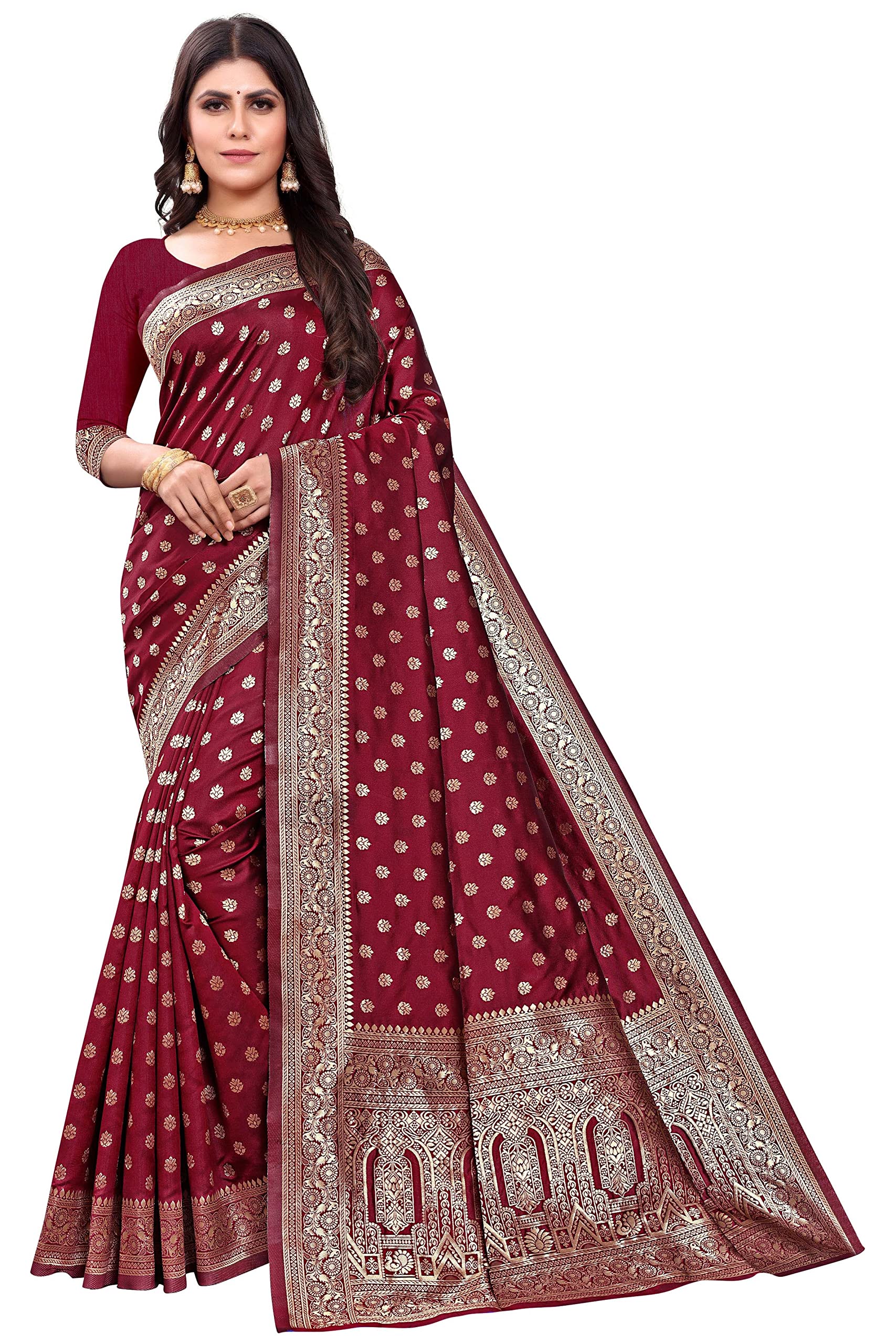 Sugathari Women's Art Silk Maroon Kanchipuram Saree (San Pari 124 Maroon)
