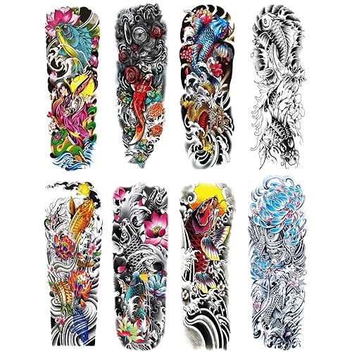 Tatuajes temporales de manga completa de 8 hojas Multicolor Full Arm Sleeve