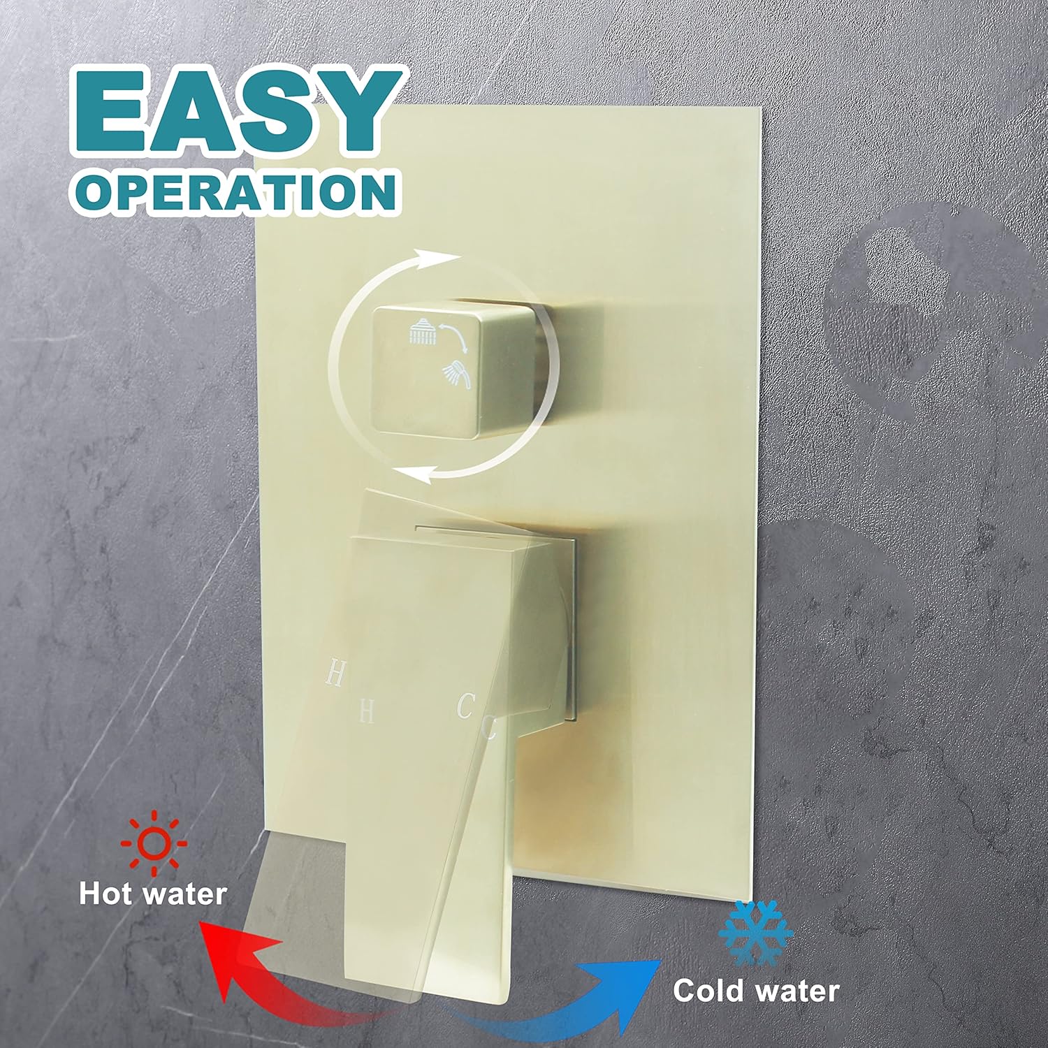 2 Way Outlet Shower Diverter Valve, Drettyer 2 Handle Shower Mixer Rough Brass Valve Kit Replacement in Brushed Gold