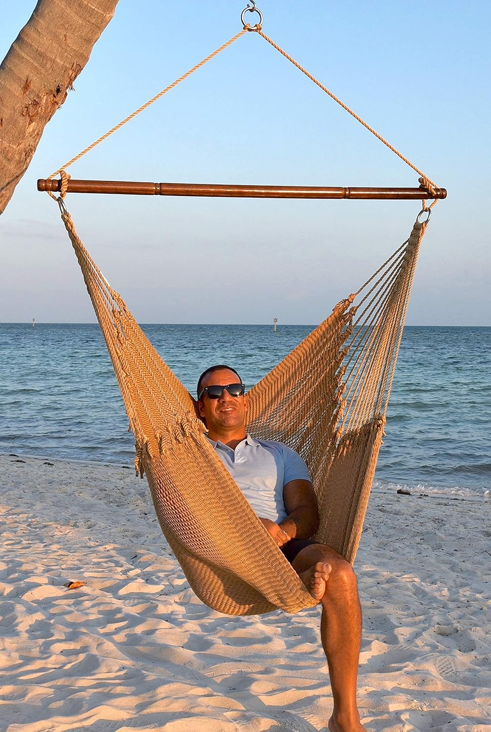 Jumbo Caribbean Hammock Chair with Footrest - 55 inch - Soft-Spun Polyester - Tan