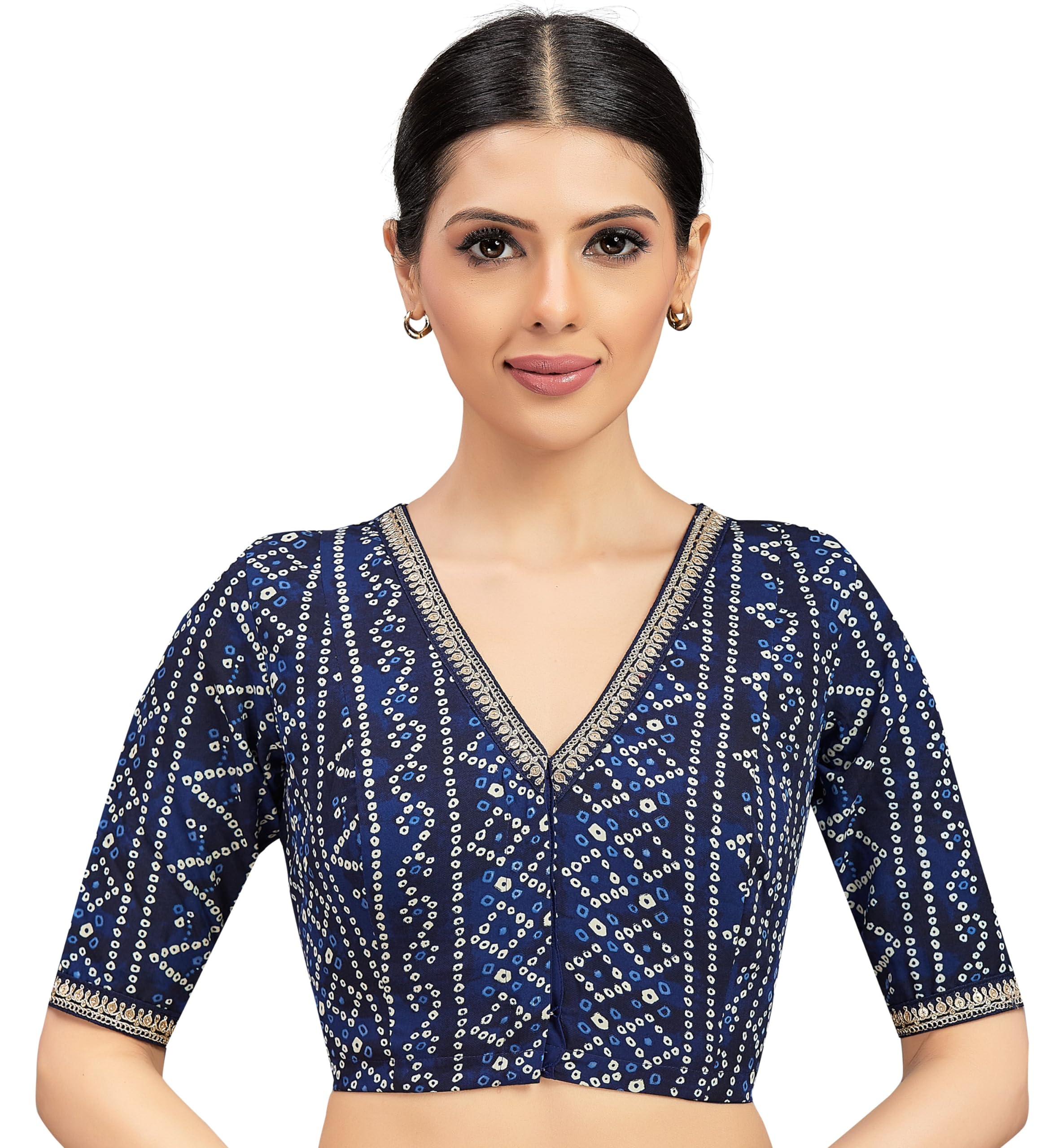 studio shringaar Women's Cotton Bandhni Printed & Embroidered Saree Blouse With Elbow Length Sleeves-picture-23