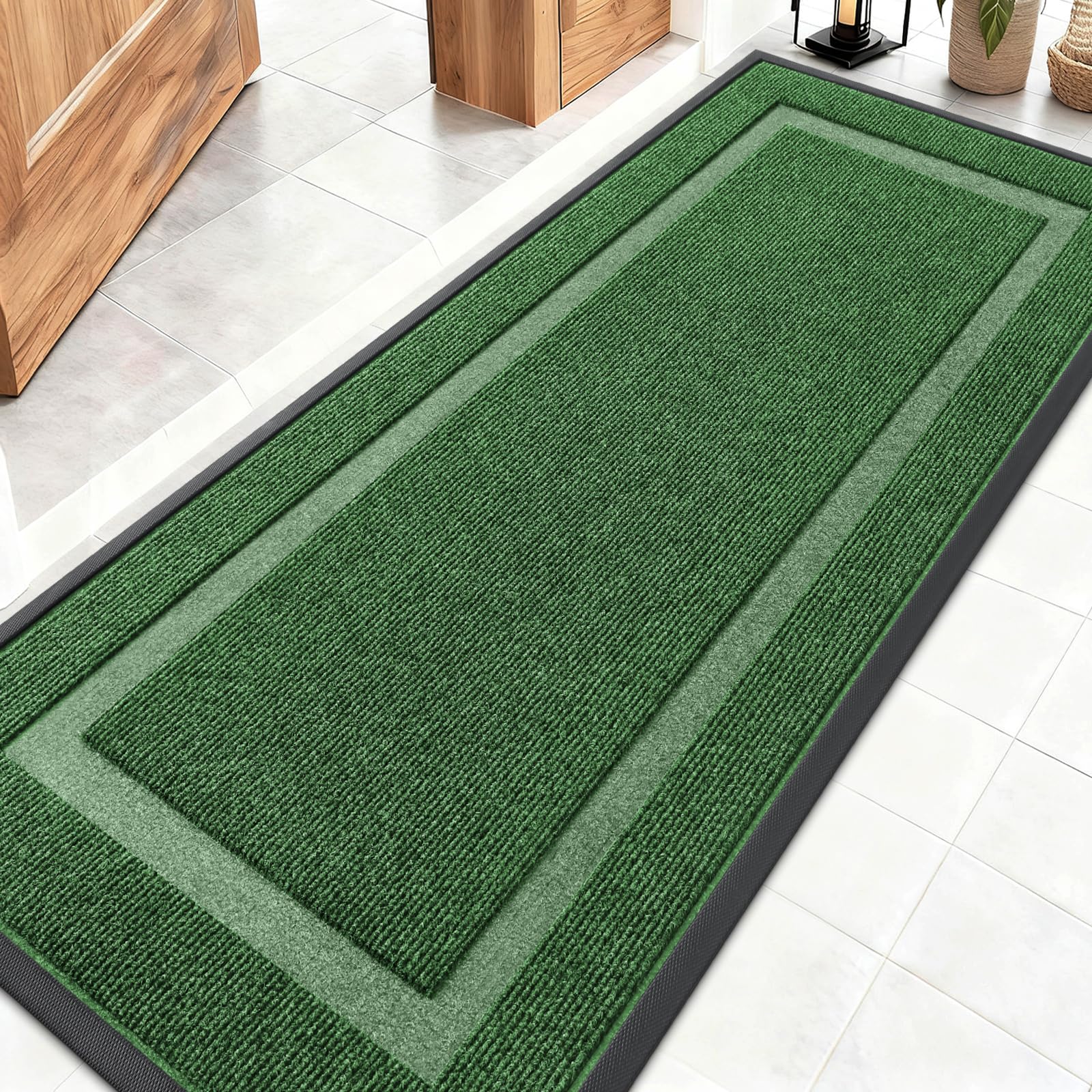 OLANLY Front Door Mat Indoor Outdoor Entrance, Waterproof All-Season, All-Weather Doormat, Sturdy Natural Rubber, Fade Resistant, Low Profile, Easy Clean Patio Porch Entryway Mat, 59x20, Green