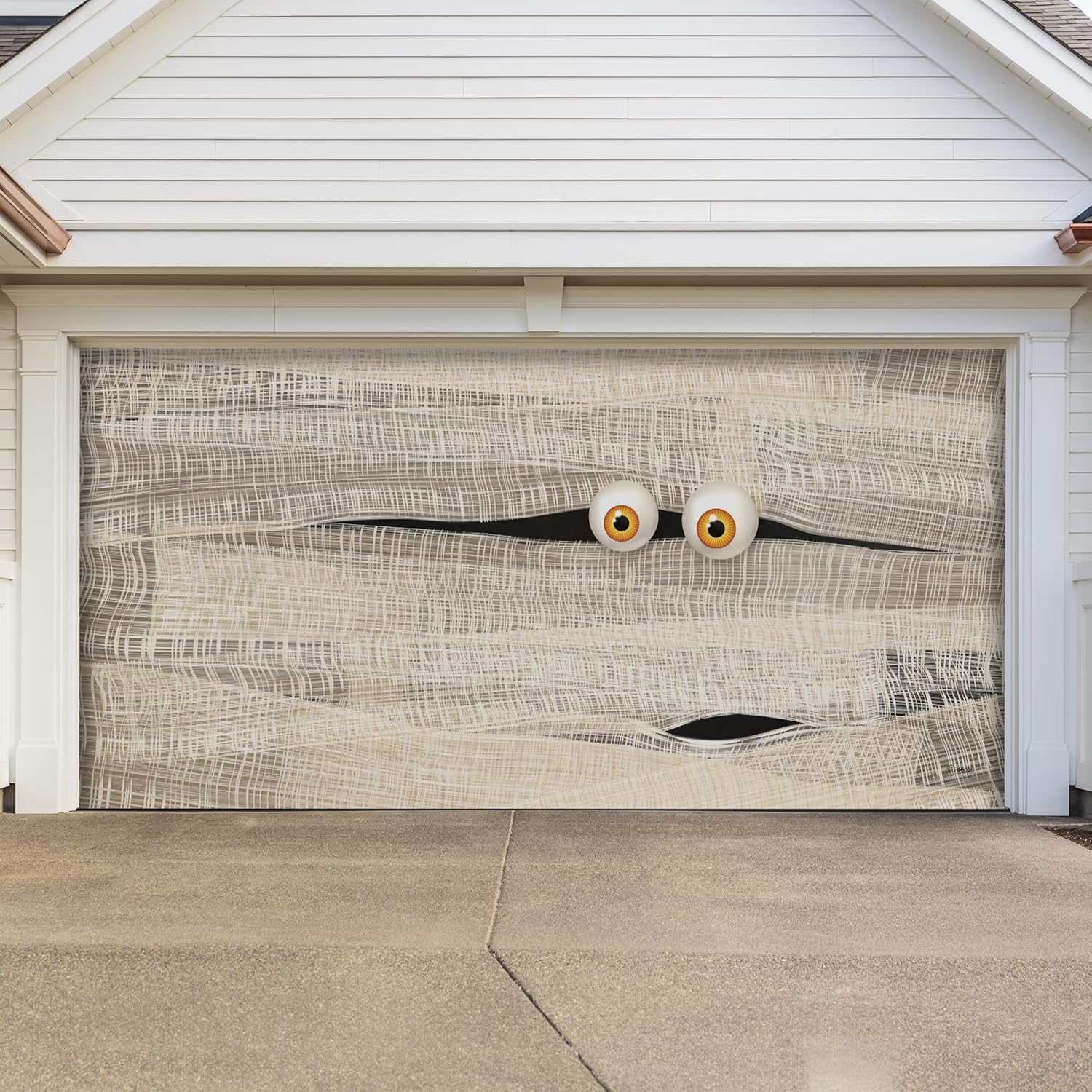 7' x 16' Mummy Halloween Garage Door Banner - Designed to Move with Door | Hauntingly Realistic Double Garage Door Decorations