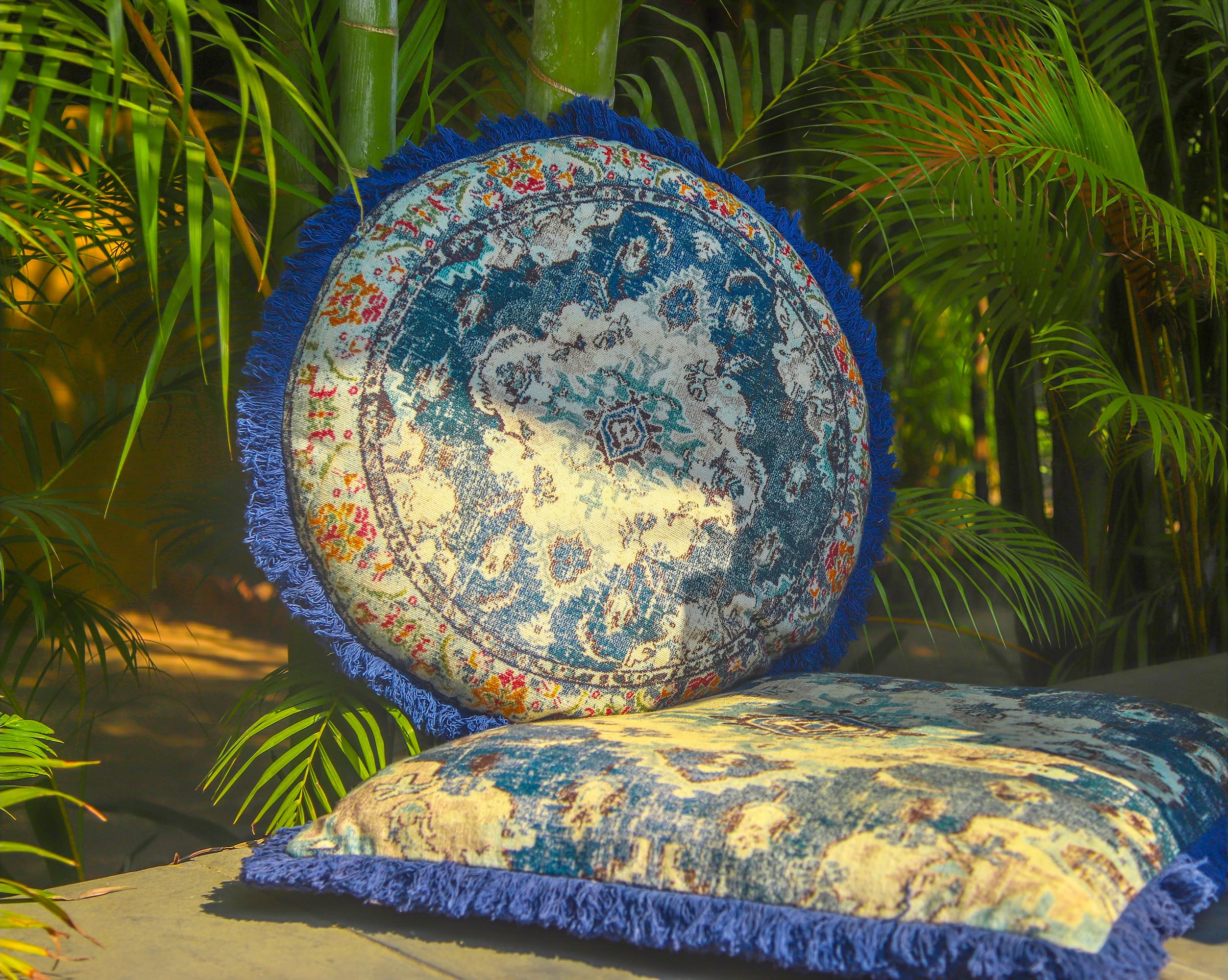Mandala Life Art Housse de Coussin Ronde en Coton, 66 cm, pour Yoga, méditation, Style bohème, Housse imprimée pour Pouf