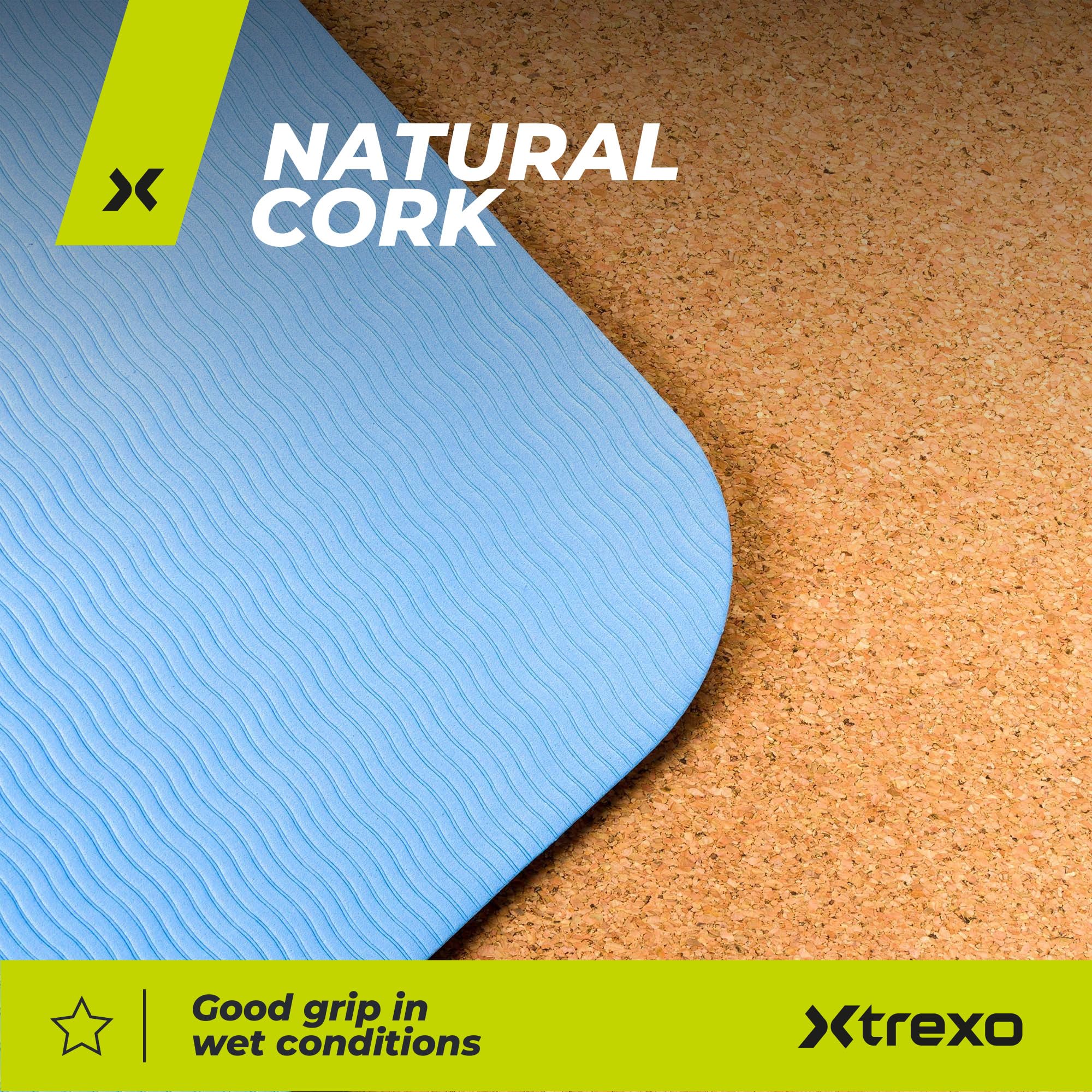 TREXO Esterilla Yoga TPE de Corcho y Caucho Naturales 61x183 cm Esterilla Fitness para Gimnasio en Casa o en Club Colchoneta plegable de Estiramiento de Gimnasia