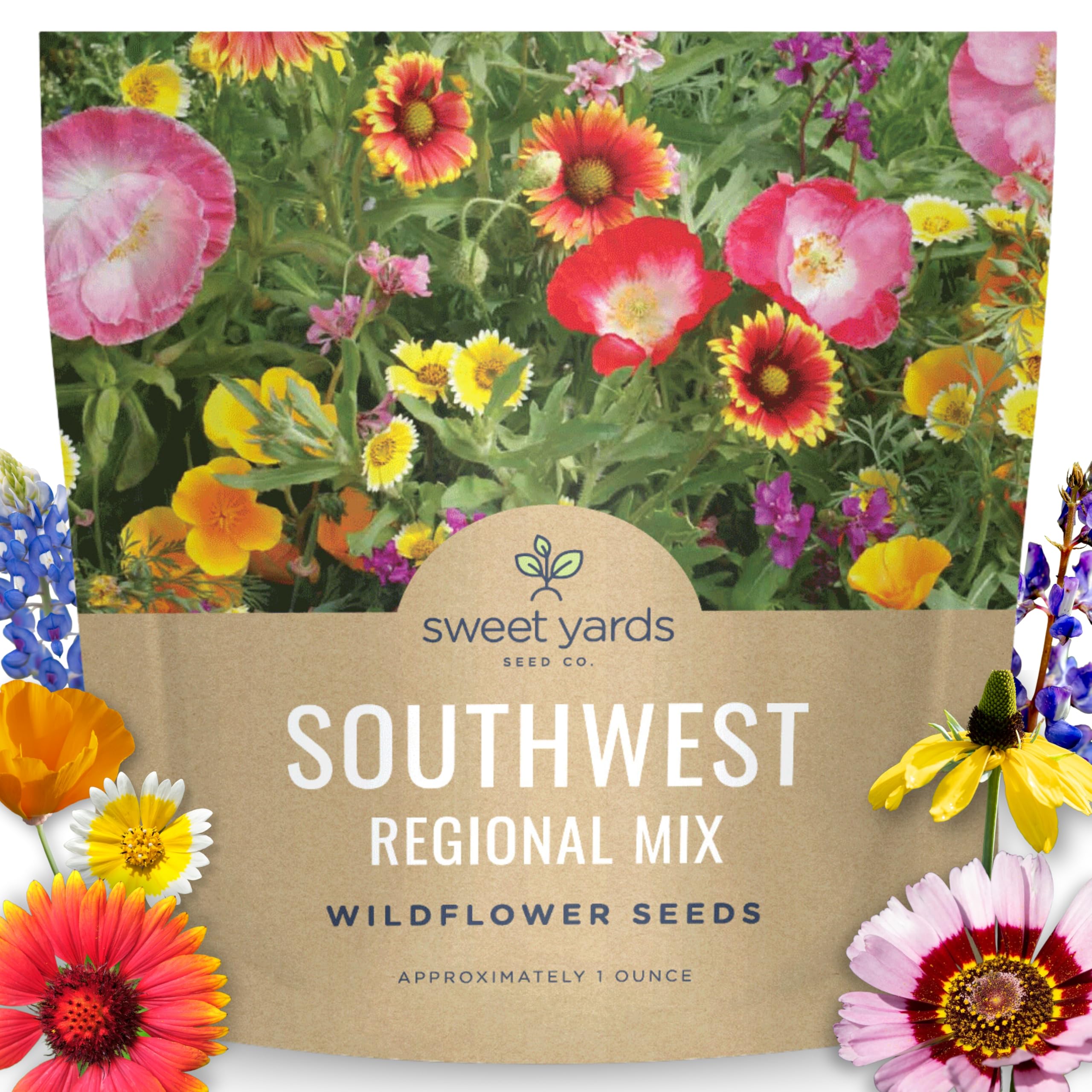 Southwest Regional Mix - Large 1 Ounce Packet - 15,000 Flower Seeds for Planting - Wildflower Mix