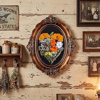 Blulu Vintage Pressed Flower Frame with 40 Dried Flowers 5x7 Inches Oval Picture Photo Frame Dry Flower Wall Art for Home Room Decor