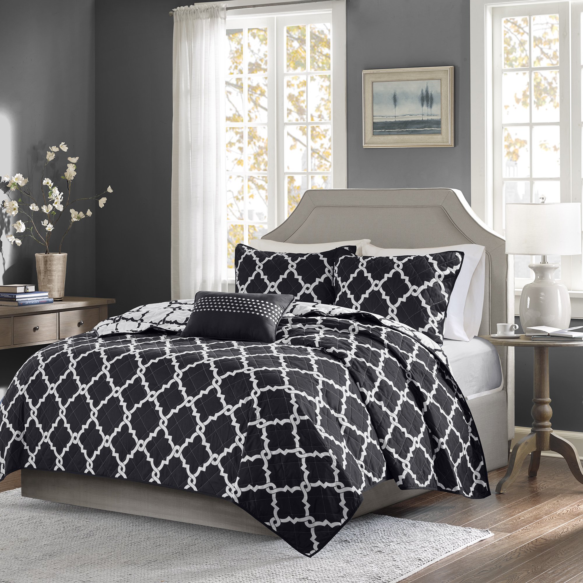 Madison Park MPE13-244 Coverlet&BEDSPR, Full/Queen, Black