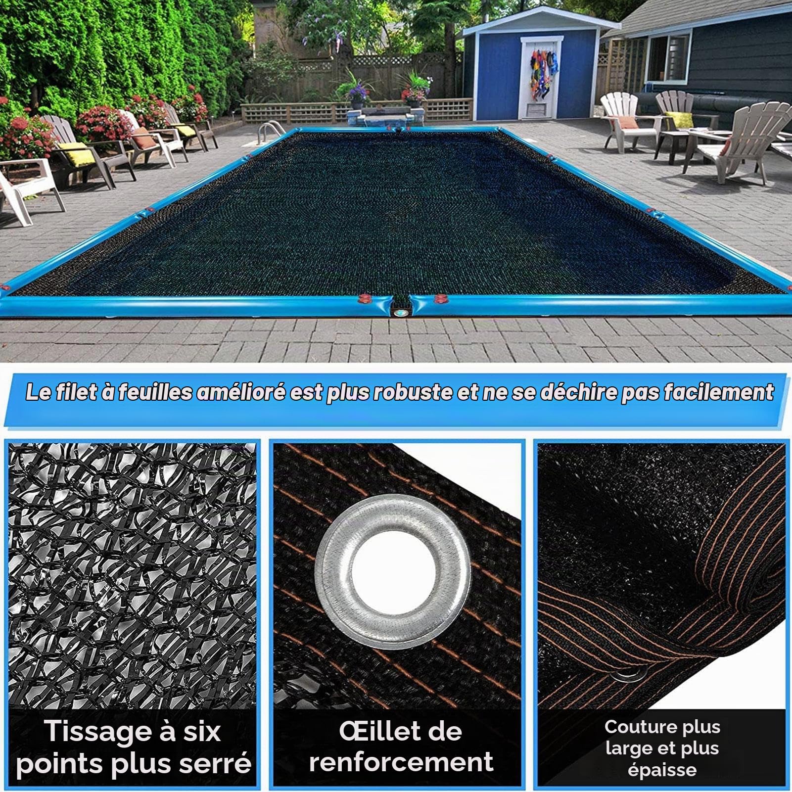 Filet De Protection Piscine Rectangulaire, 6 X 12 M, Filet Pisc- Anti Feuilles, Couverture Pis-cine Hivernage pour Extérieur, Bâche De Protection Piscines Enterrée Et Hors-Sol