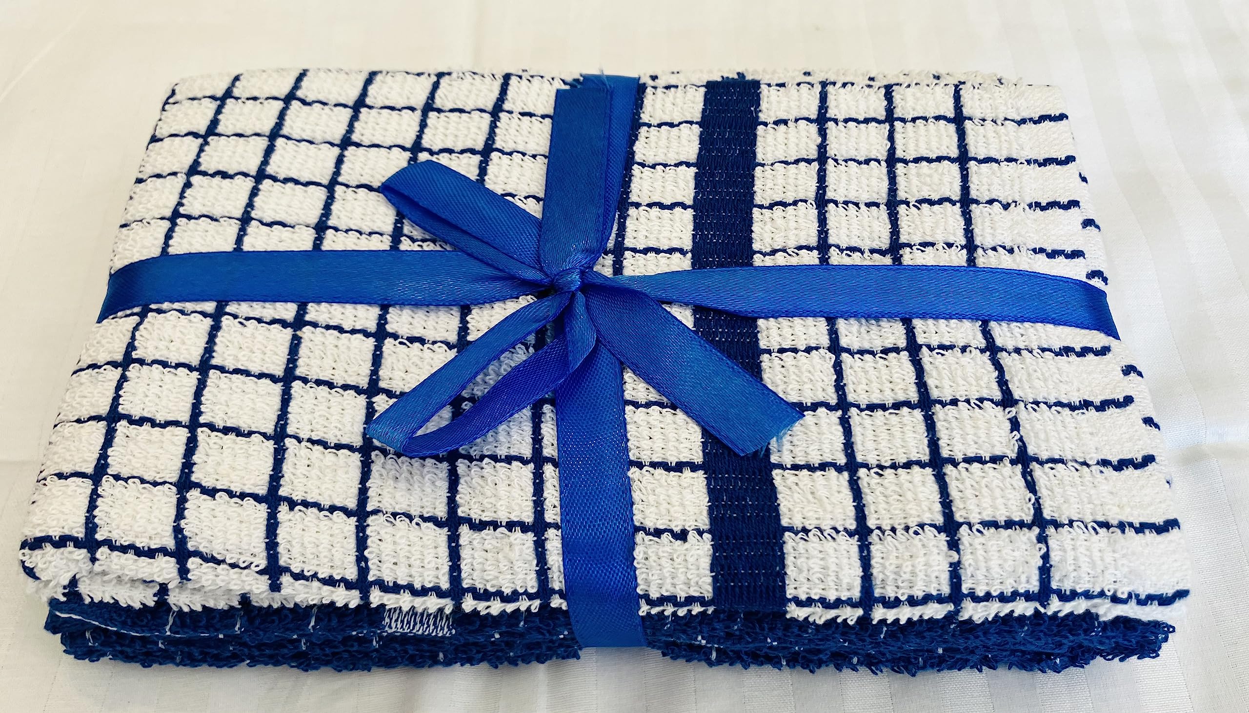 100% Cotton Terry Towelling Tea Towels with Hanging Loop | Set of 2| Kitchen Hand Towels Dish Cloth Super Absorbent Soft Touch | Gift Packed Tea Towels (Blue)