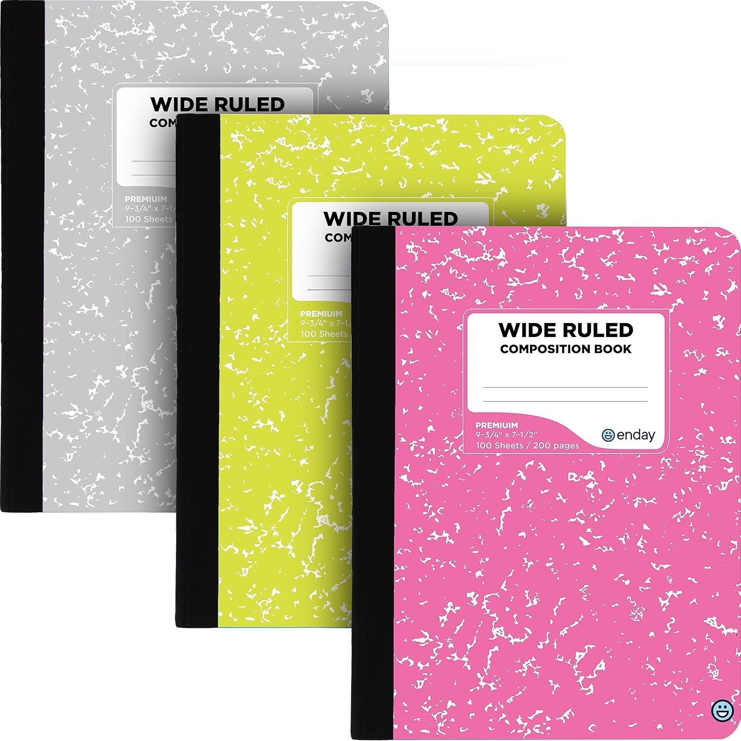 Emraw Black & White Marble Style Cover Composition Book with 100 Sheets of Wide Ruled White Paper (8 Pack)