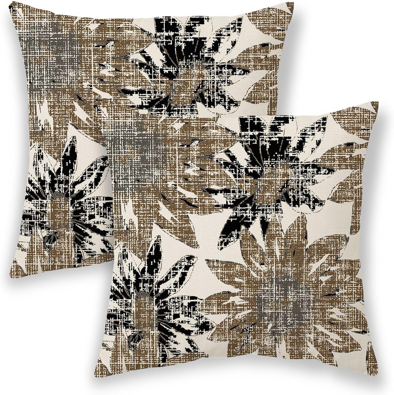 BETGINY Brown Pillow Covers 16x16, Black Vintage Sunflower Outdoor Decorative Throw Pillows for Couch, Retro Floral Decor Cushion Cover 2 Pcs Soft Farmhouse Square Pillowcase for Bed Safa
