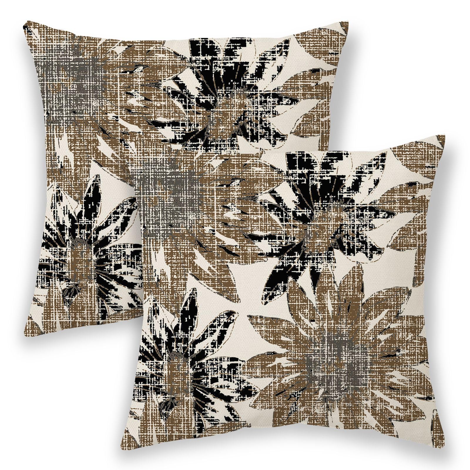 BETGINY Brown Pillow Covers 24x24, Black Vintage Sunflower Outdoor Decorative Throw Pillows for Couch, Retro Floral Decor Cushion Cover 2 Pcs Soft