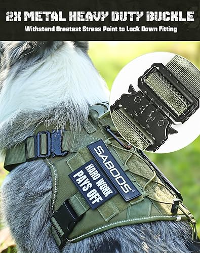 Miniatura 4 de Saboos Arnés táctico para perros grandes, chaleco MOLLE para perros grandes, chaleco de trabajo con gancho para asa, 2 hebillas de metal y panel de