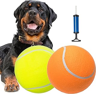 ABFEKIEA Dog Tennis Balls - Interactive Large Dog Balls Indoor Outdoor for Training Play Exercise Fetch- 2 Pack Inflatable Funny Dog Toys for Small Medium Large Dogs