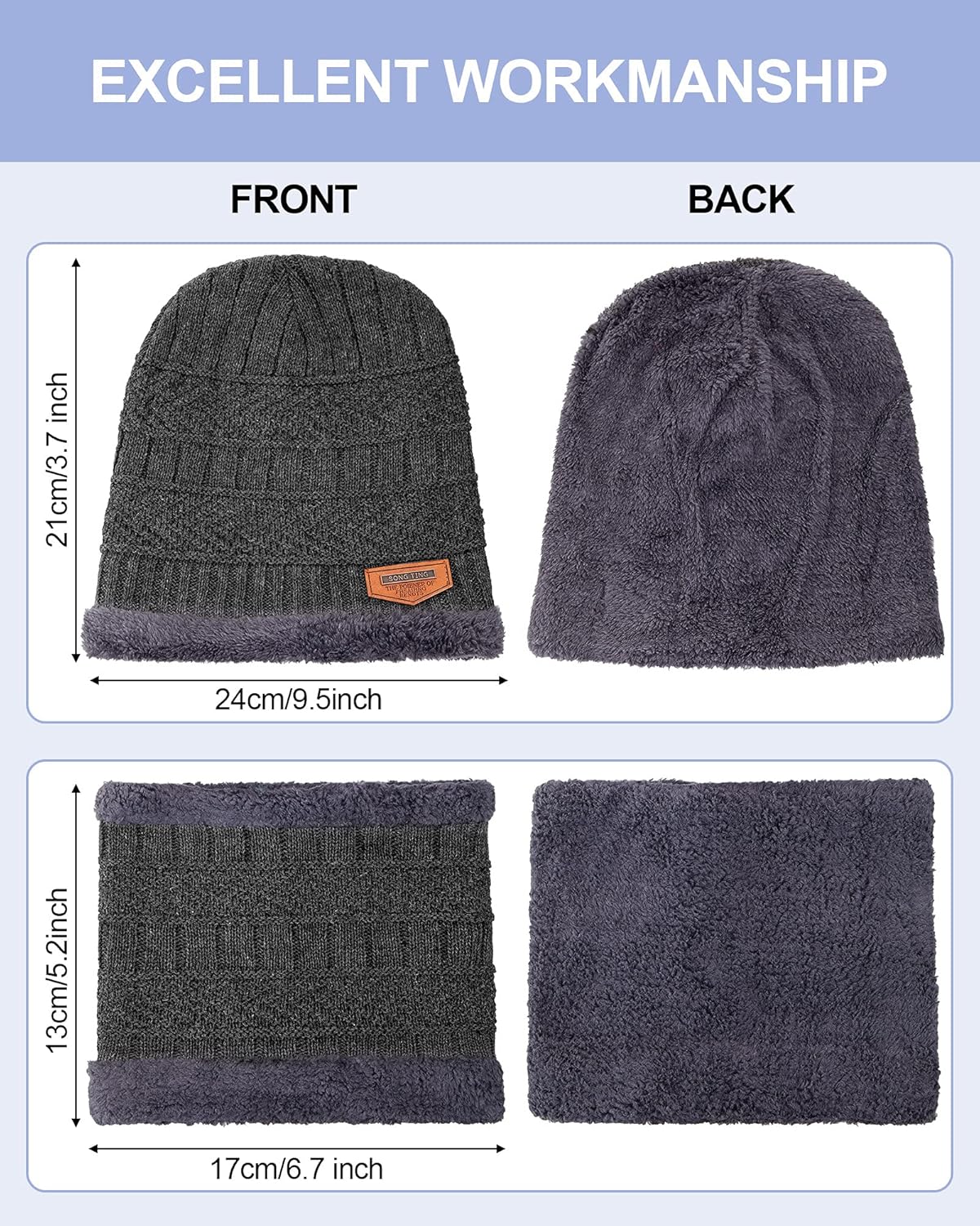 6 Pieces Kids Winter Hat Glove Scarf Sets Knitted Toddler Cap Beanie Touchscreen Mitten Neck Warmer for Boys Girls 5-14 Years - Image 2