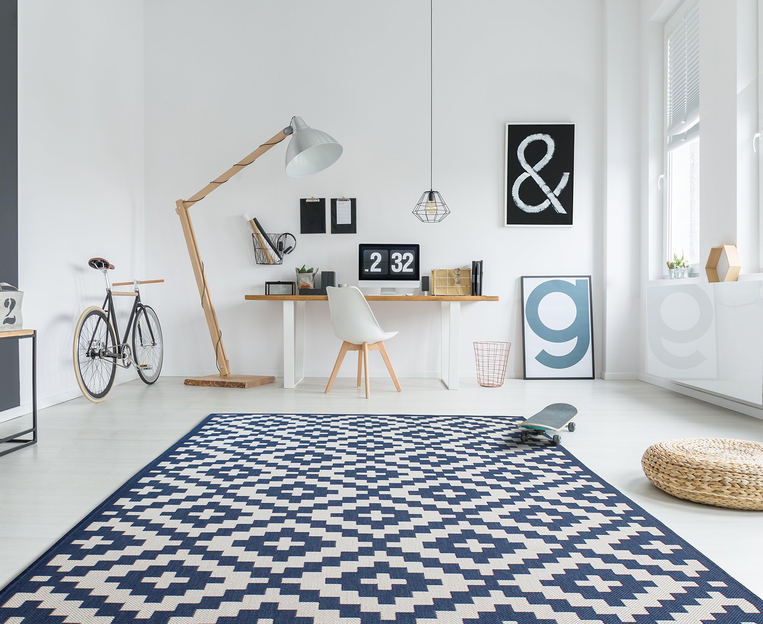 HOMEGNOME Indoor Outdoor Moroccan Trellis Rug 5'3"x7'6" Navy Blue