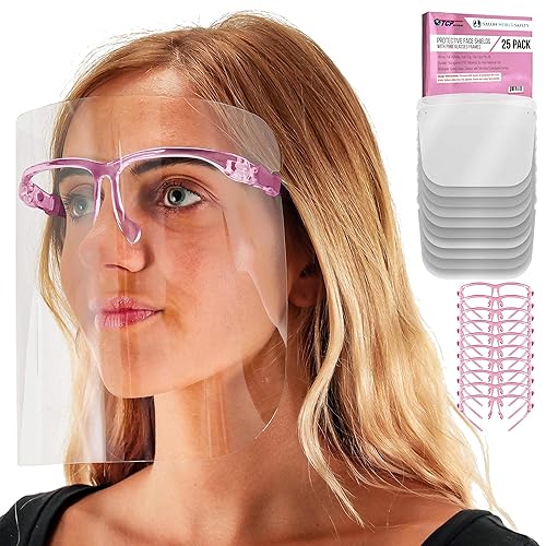 TCP Global Salon World - Protectores faciales completos con marcos de gafas (paquete de 10), ultra transparentes para proteger los ojos, la nariz,