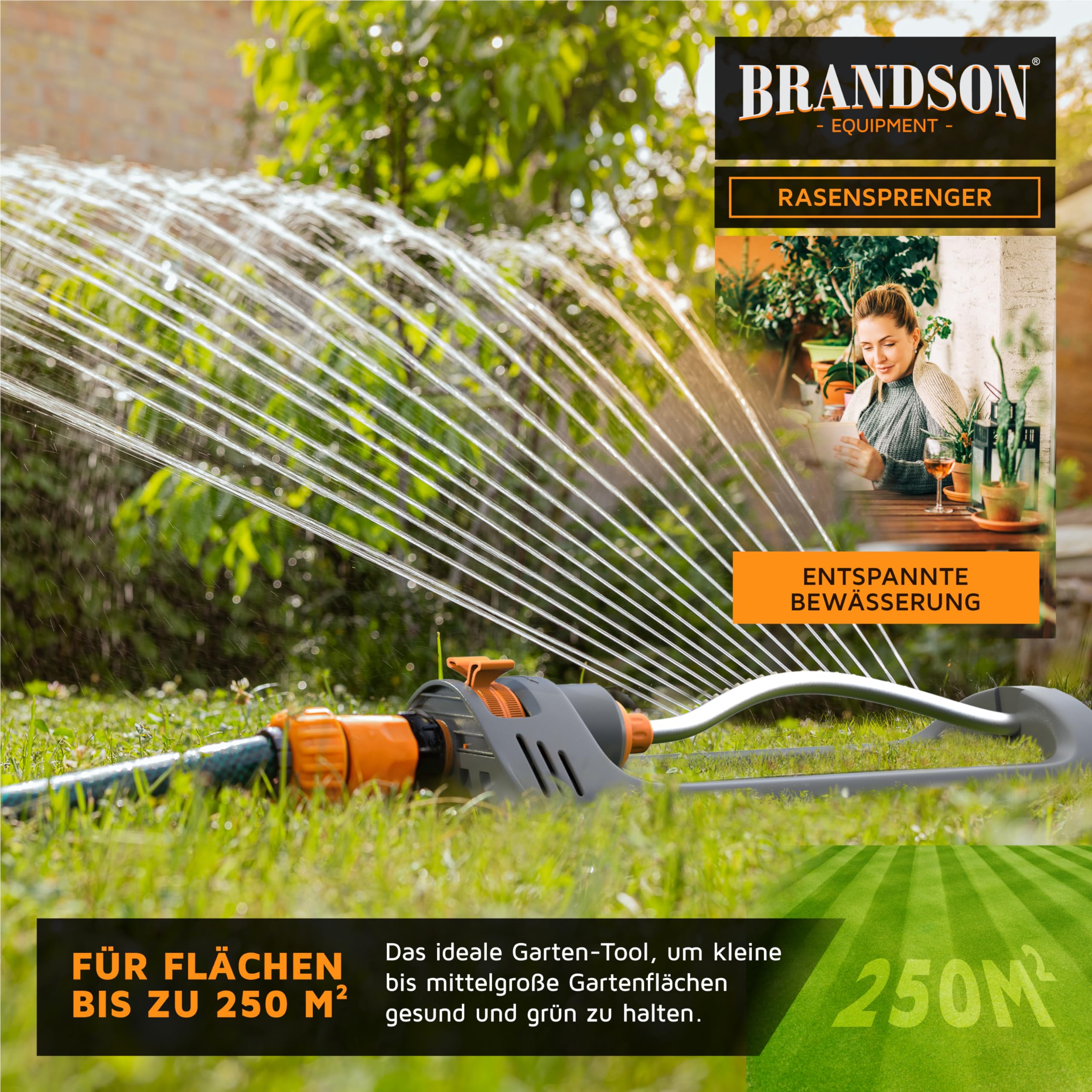 Brandson - Rasensprenger Viereckregner Rasensprinkler 3/4 Zoll - Garten Oszillations Regner – für gleichmäßige Flächenbewässerung – große Flächen bis zu 250 m² - schwarz