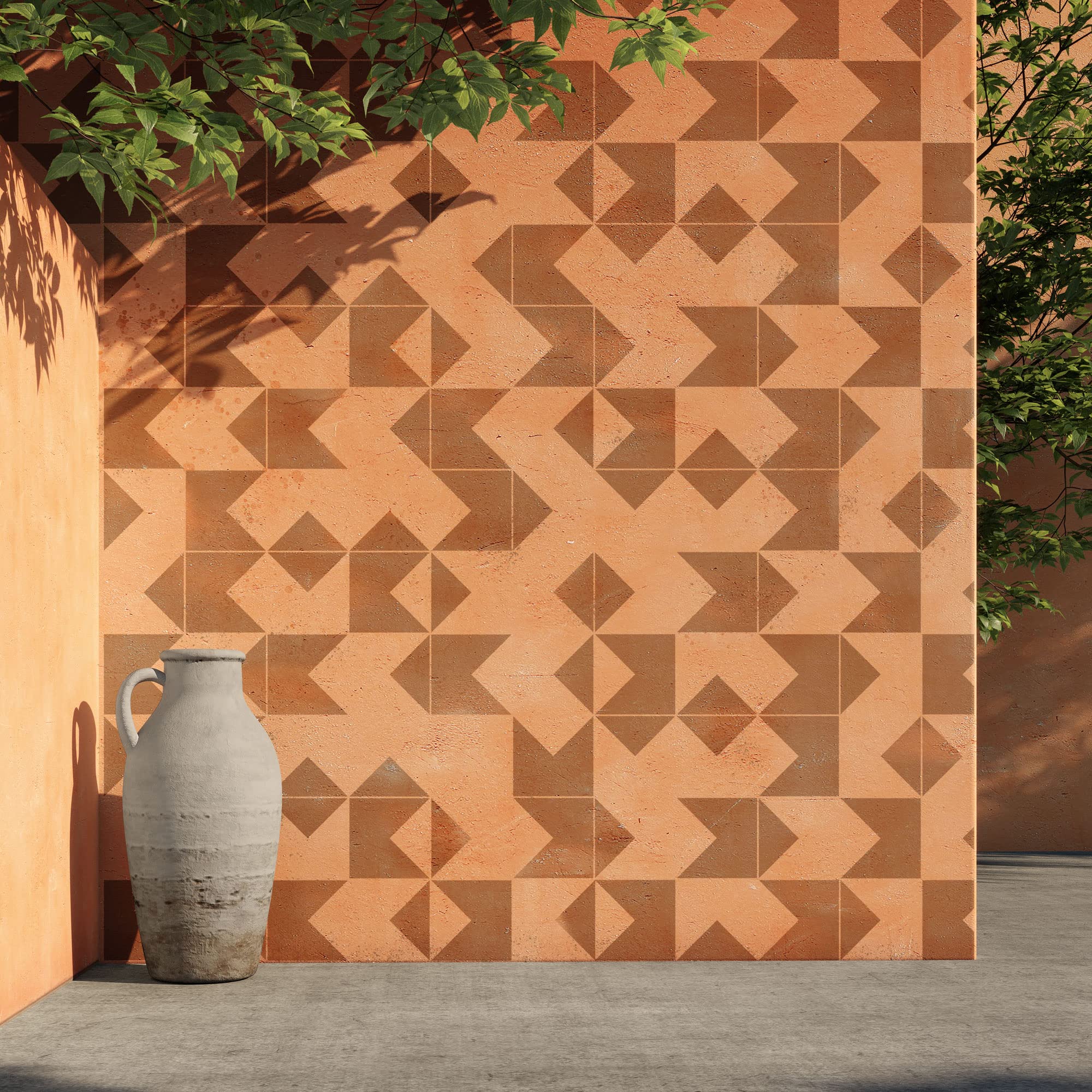 NAKLEO Fliesen Schablone zum Malen 2 Stück Set 45x45 cm, Mirandela Geometrisches Mosaik, Kunststoff Wiederverwendbare Große Bodenschablone DIY, Holz Möbel Wand Dekoration
