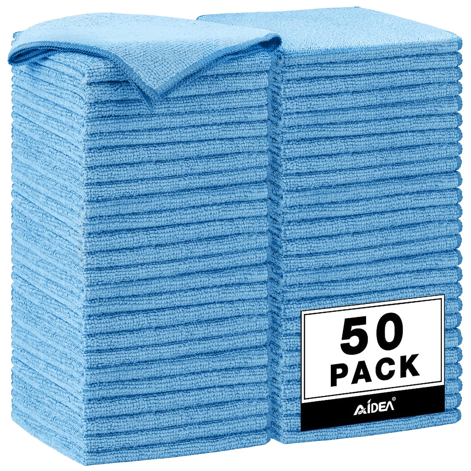 AIDEA Microfiber Cleaning Cloth Blue-50PK,Microfiber Towels for Cars 12×12" | Blue Shop Towels, Dusting Cloth Cleaning Rags, Cleaning Towels for SUVs, House, Mechanic, Workshops, Cleaning Supplies