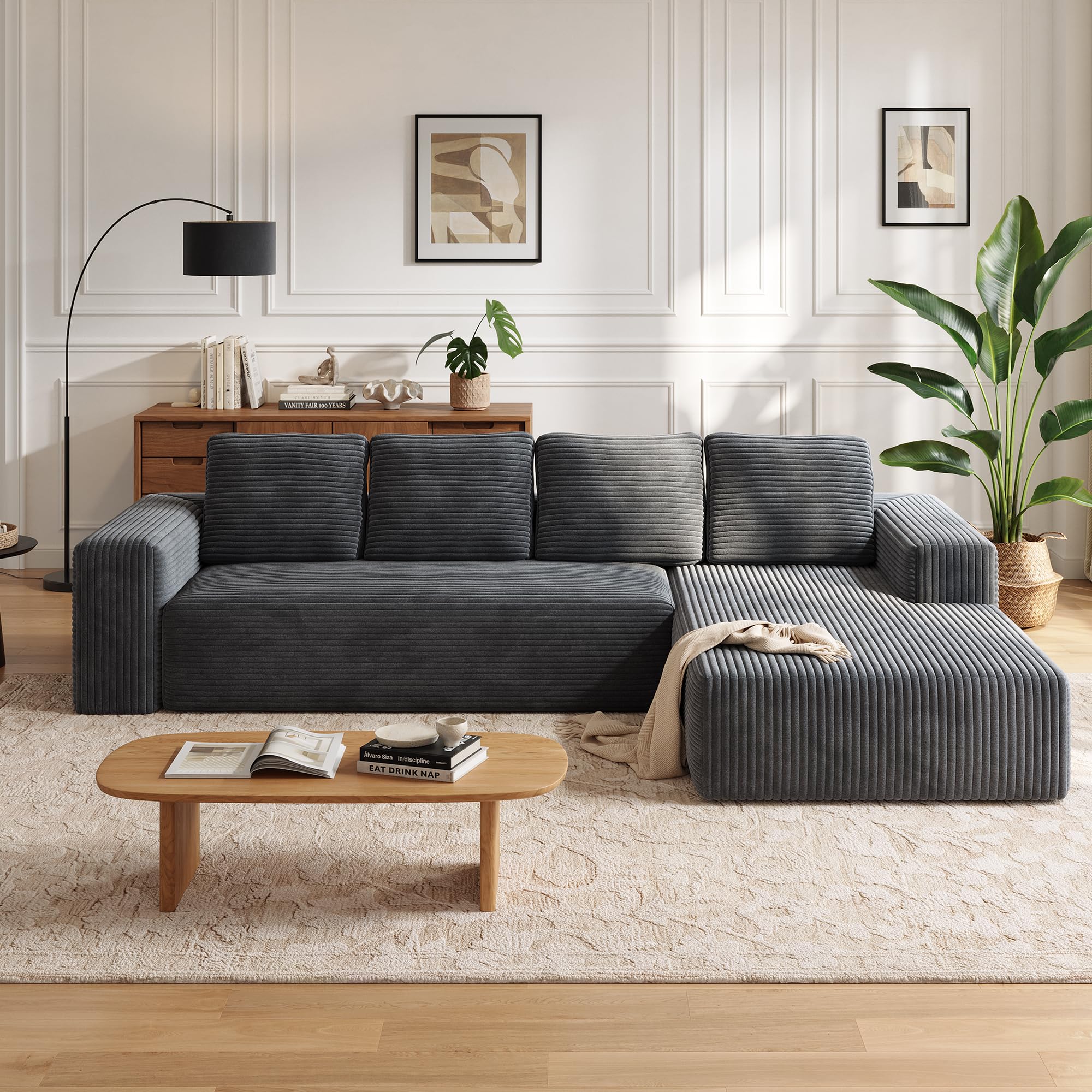 Sofa 4 plazas con función cama integrada y confortable chaise longue derecho