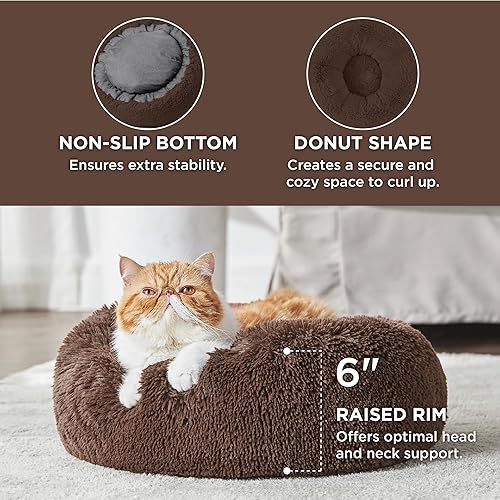 Vista 301 de Bedsure - Cama relajante para perros medianos, lavable, tipo dona, cama para gato, antideslizante, redonda, afelpada, mullida, de piel sintética