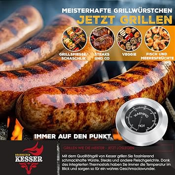 KESSER Grill Trolley XXL Charcoal Grill with Lid, Wheels, Stainless Steel Handle, Grill Grate and Thermometer Charcoal Grill (Grey/Silver)