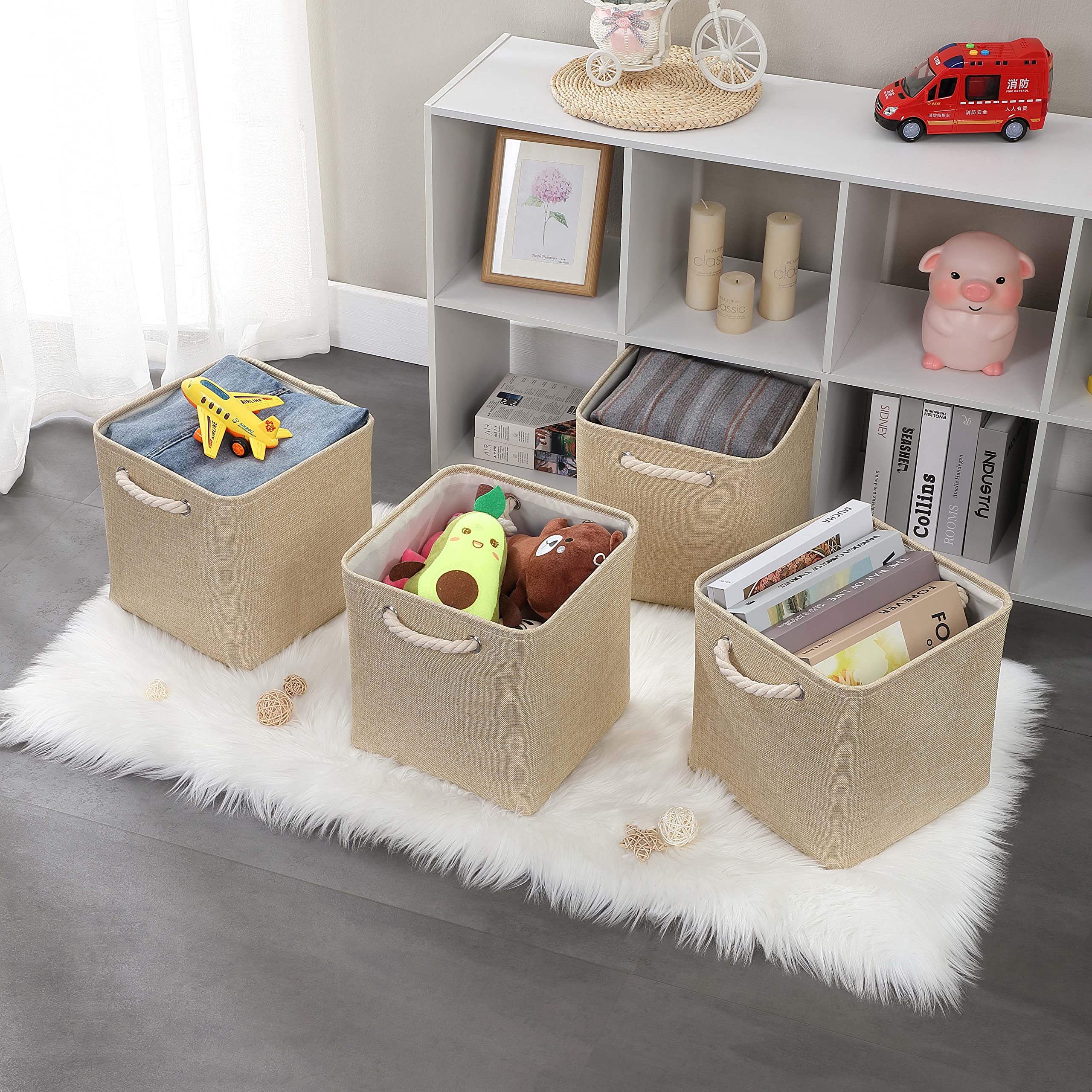 Set 3 Scatole Tessuto Per Armadio - 33x38x33cm, Bianche E Pieghevoli | Organizzatore Guardaroba Con Manici - Foto 5