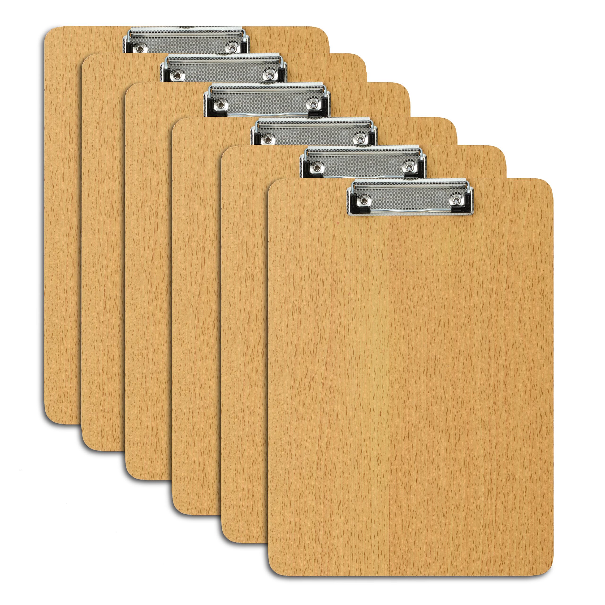 Relaxdays clipboard, set of 6, rubberised metal clip, HWD: 31.5 x 22.5 x 0.5 cm, DIN A4 writing pad, natural
