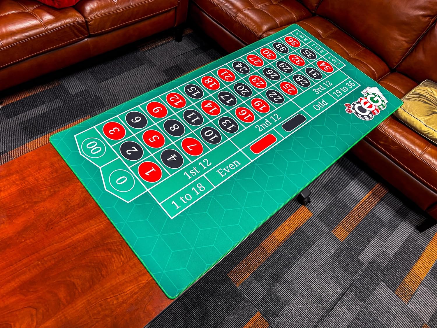 CEG Roulette Desk Pad 48 Inch X 24 Inch Dealer Practice Double Zero Roulette Layout & Non-Slip Rubber Mouse Pad