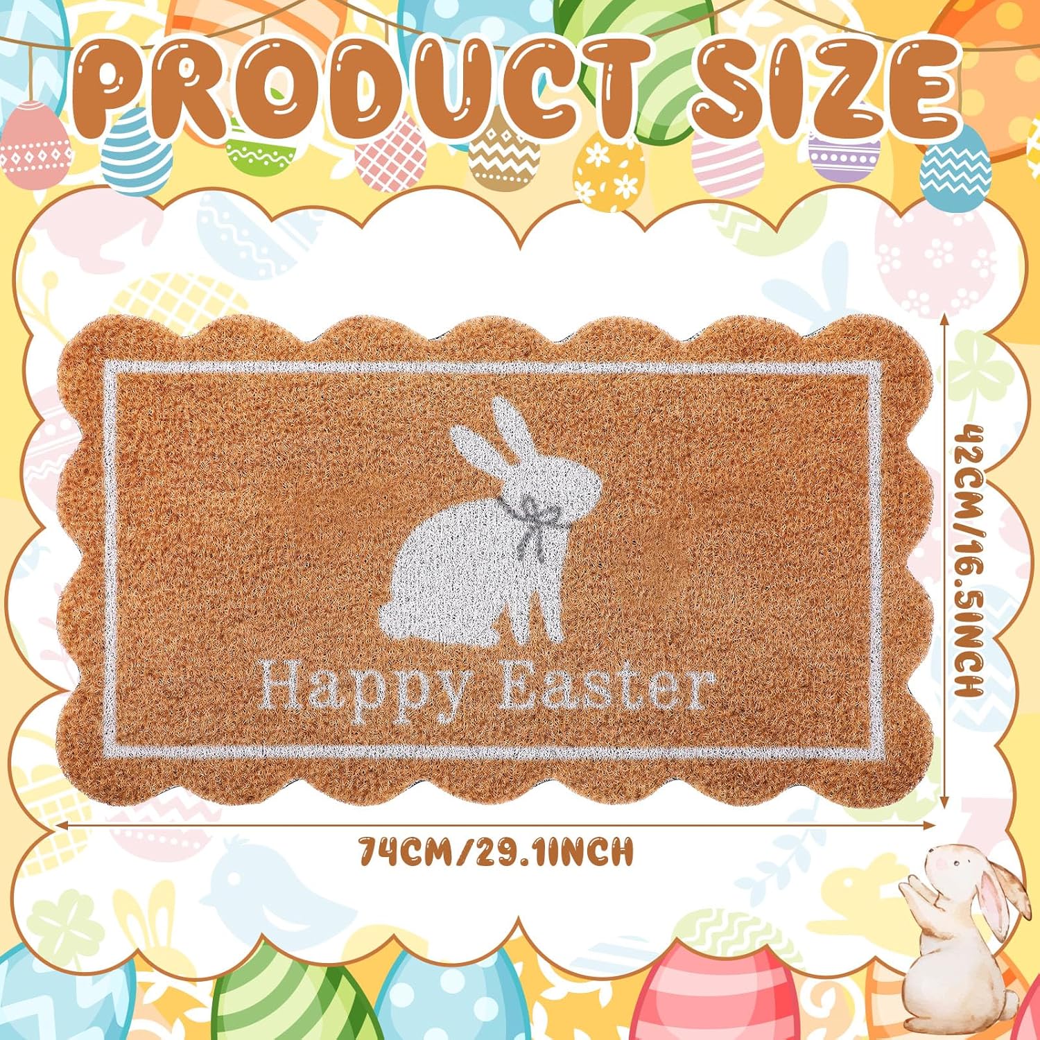 Dunzy Easter Doormat Happy Easter White Bunny Coir Door Mat Outdoor Natural Rabbit Welcome Non-Slip Front Mat Decorative Rugs Gifts for Indoor Home Farmhouse Entrance Porch Spring Party Decor