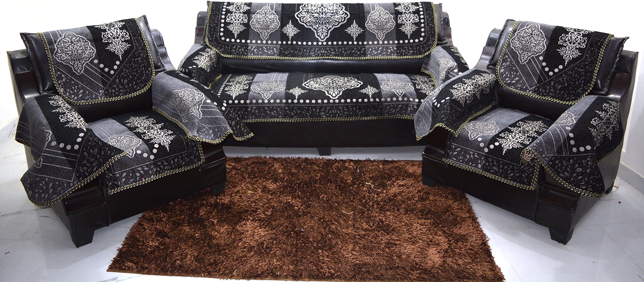 Sofa Cover With Arm By Kingly Décor/sofa cover set for living room/sofa cover 3+1+1/sofa covers with arm rest cover/Desinge:floral/color:black/fabric:Polyster+cotton/Brand:Kingly product id:LONG SHEET-04