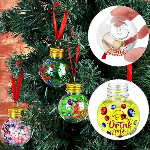 Miniatura 5 de Aodaer Paquete de 48 bolas de Navidad rellenables con calcomanías, adornos redondos transparentes para árbol de Navidad, botellas de agua, botellas
