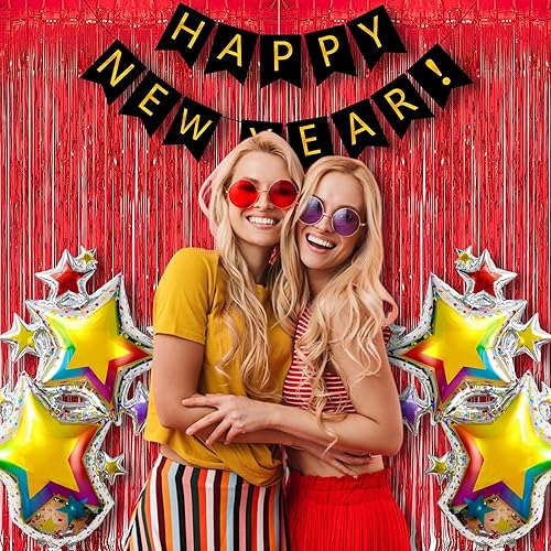 Miniatura 5 de Foil Fringe Curtain Christmas Party Decorations - Red Metallic Tinsel Photo Booth Backdrop Party Steamers Curtains for Christmas New Years