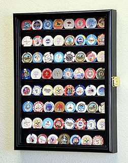 64 Casino Chip Coin Display Case Cabinet Chips Holder Wall Rack 98% UV Lockable -Black